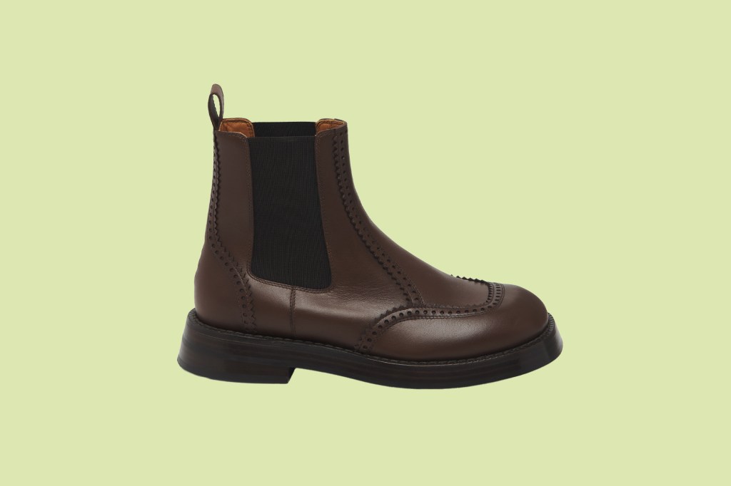 A brown boot with a black sole