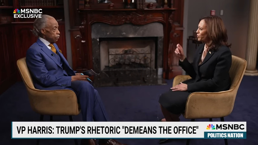 Al Sharpton interviewing Vice President Kamala Harris on October 20.